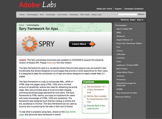 Adobe Labs - Spry framework for Ajax